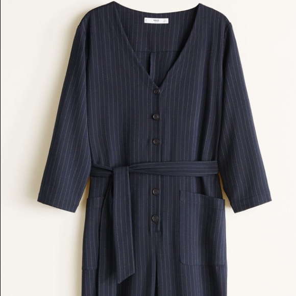 NWT Mango pinstripe / striped navy jumpsuit - Picture 5 of 5
